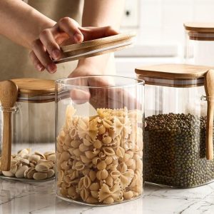 Clear Glass Containers for Pantry with Wooden Spoon